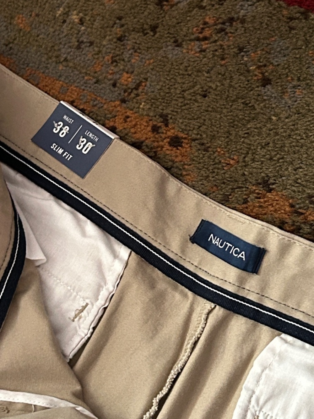 NWT Nautica Men's Beige Chino Pants - Classic Straight Fit - Picture 8 of 8